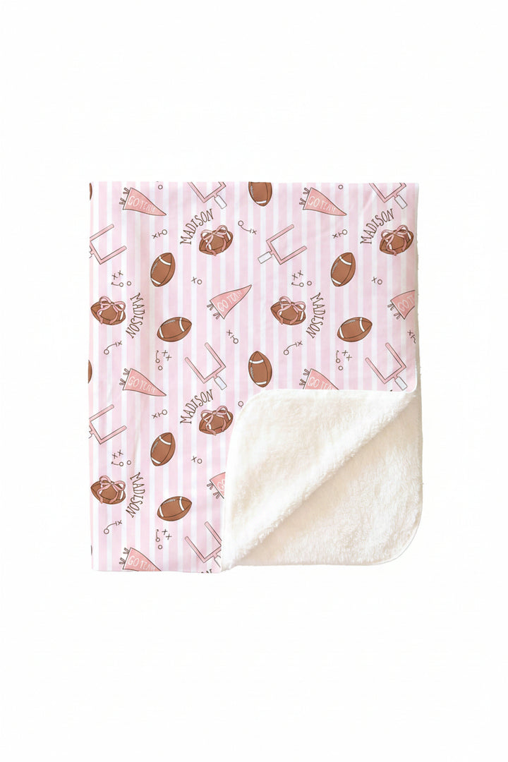 Tiny Touchdowns Personalized Kids Blanket | Pink