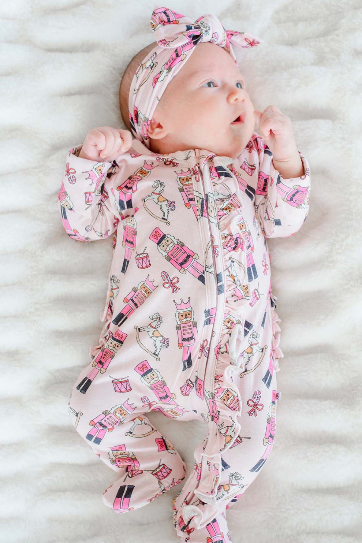 Zipper Ruffle Footie | Toy Soldier Pink