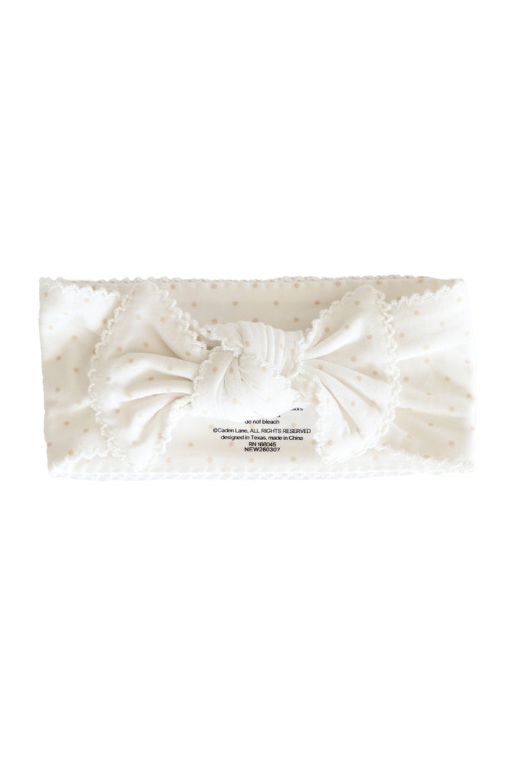 taupe picot trim knit large bow headwrap flat lay