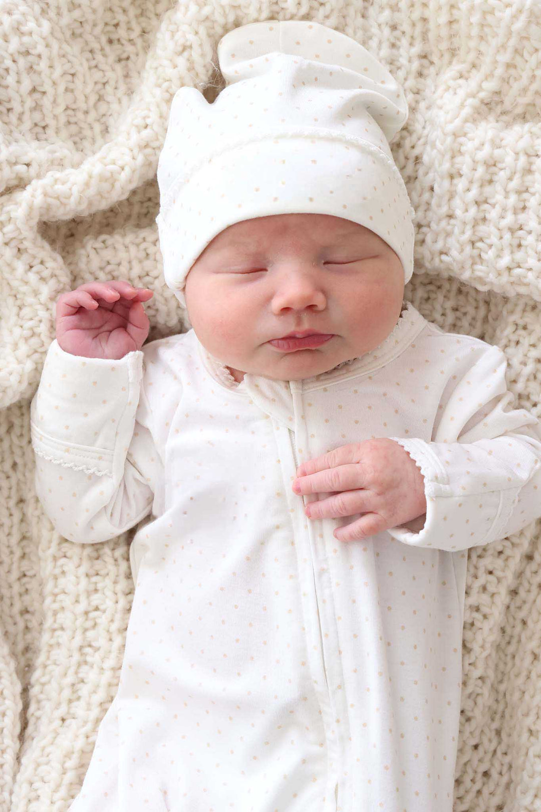 white picot trim nonpersonalized beanie in taupe
