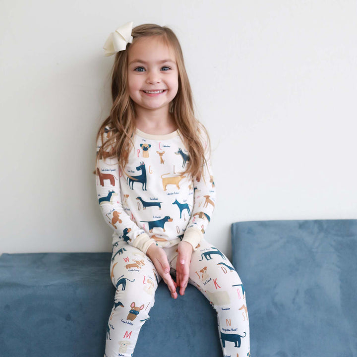 alphabet dogs two piece pajama set for kids 