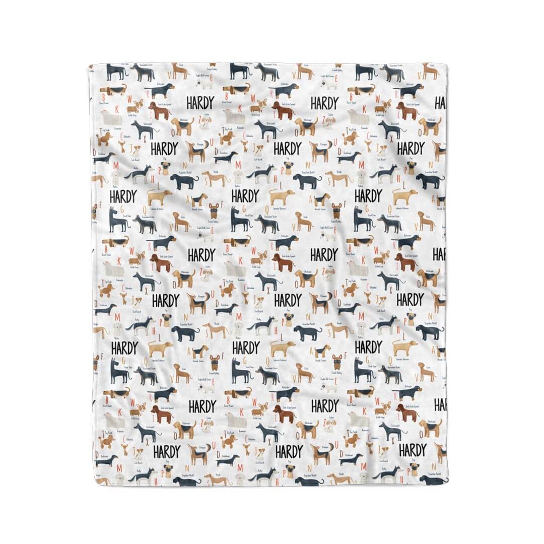 personalized blanket for kids with the alphabet dogs 