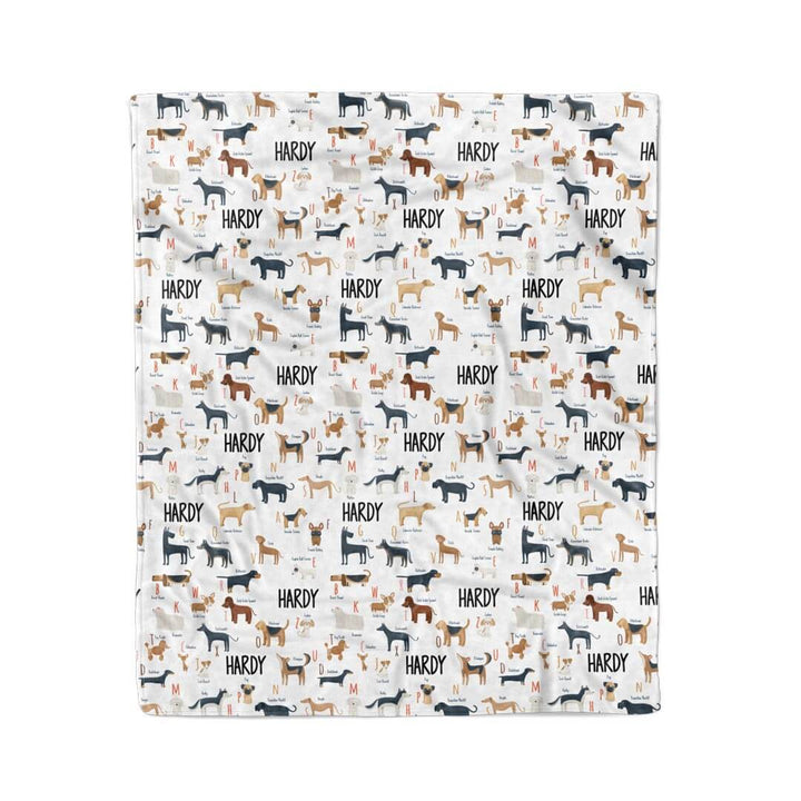 personalized blanket for kids with the alphabet dogs 