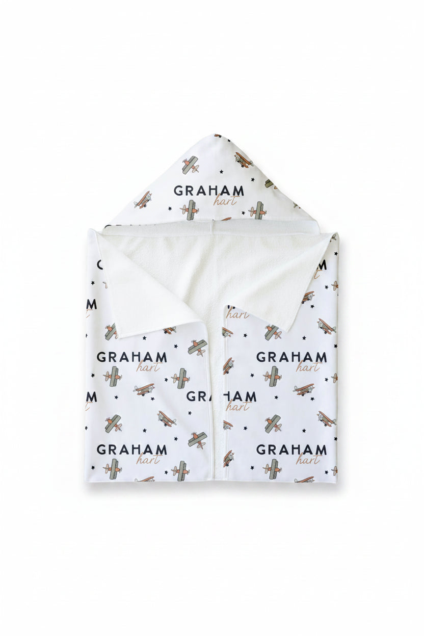 toddler hooded towel personalized with airplanes 