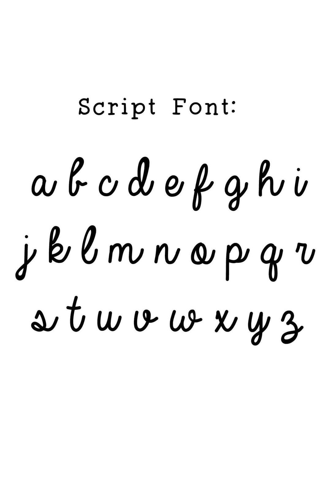 script font alphabet preview for personalized blankets