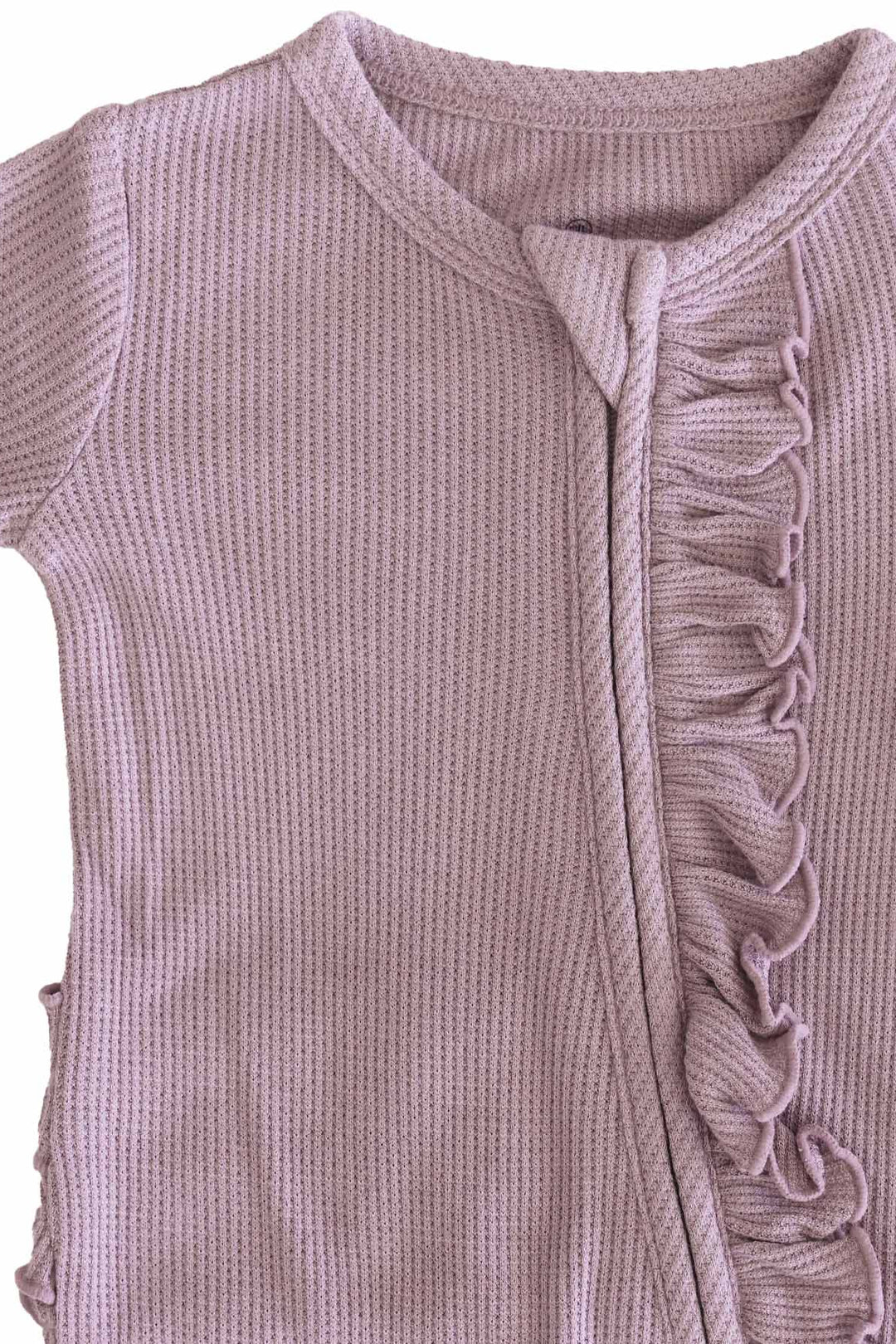 ruffle zipper footie for girls bamboo waffle light purple 