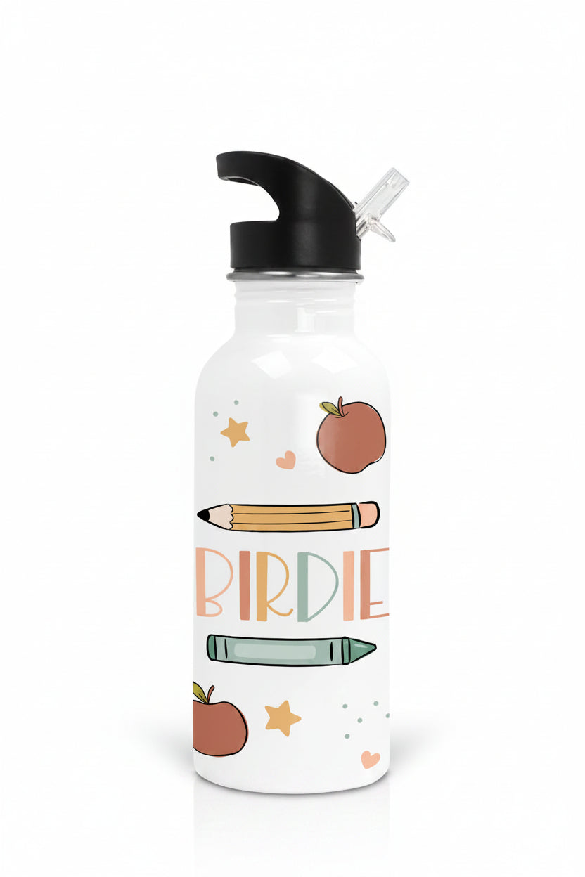 pastel personalized water bottle with apples
