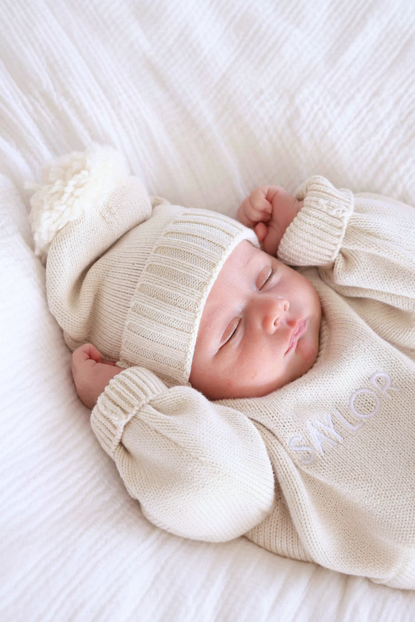 Knit Baby Pom Pom Beanie | Ash