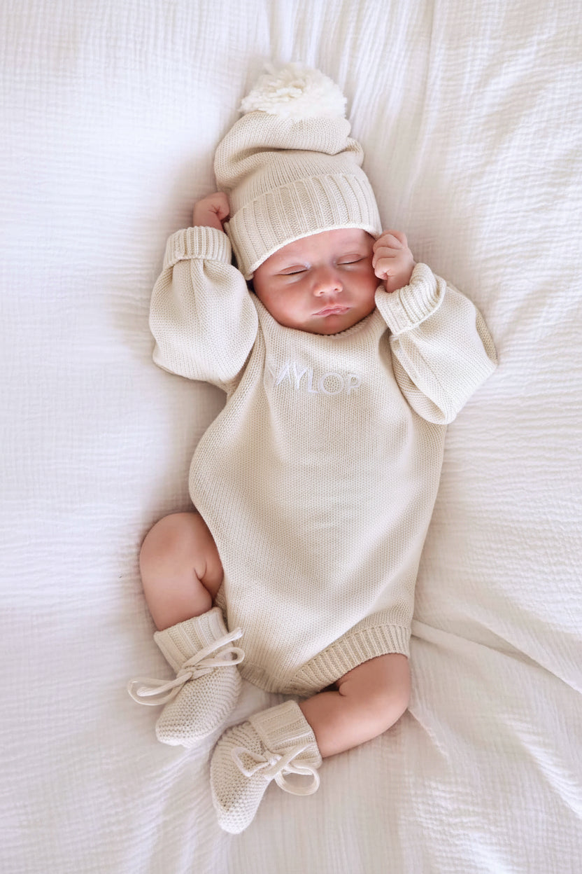 ash personalized sweater romper for babies gender neutral 