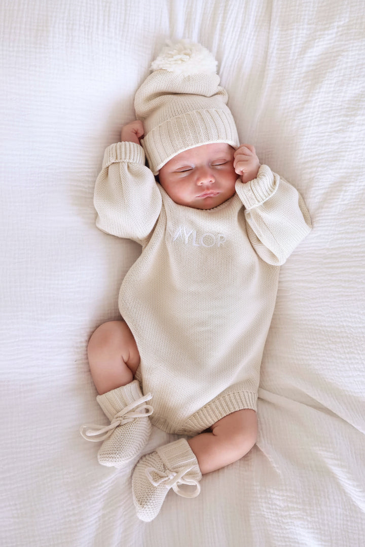ash personalized sweater romper for babies gender neutral 