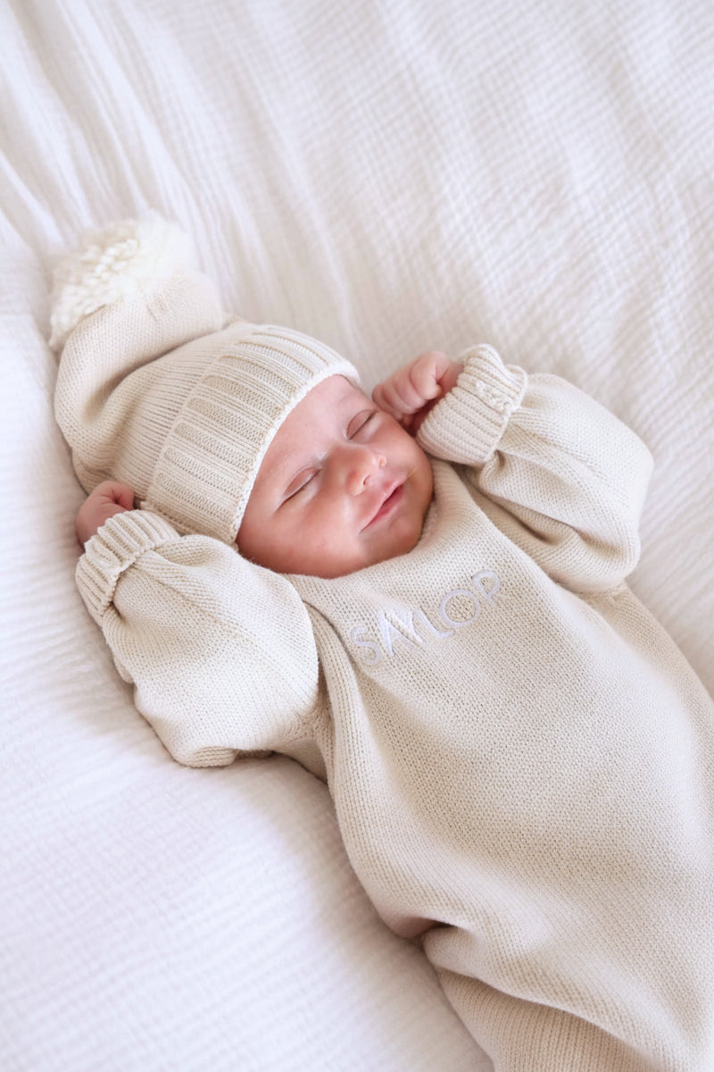 ash personalized long sleeve sweater romper for newborns 