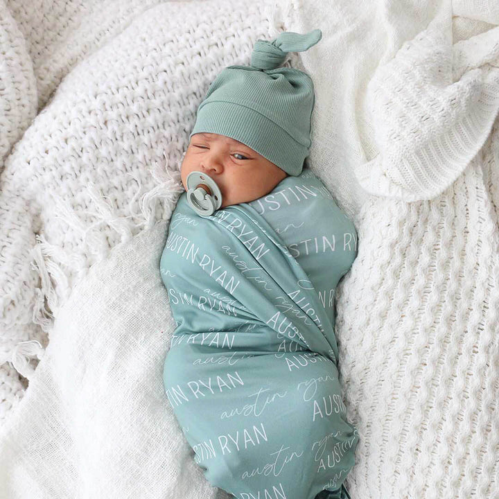 green baby name swaddle blanket 