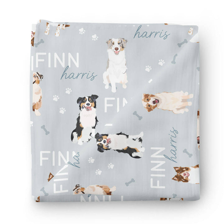 personalized australian shepherd swaddle blanket
