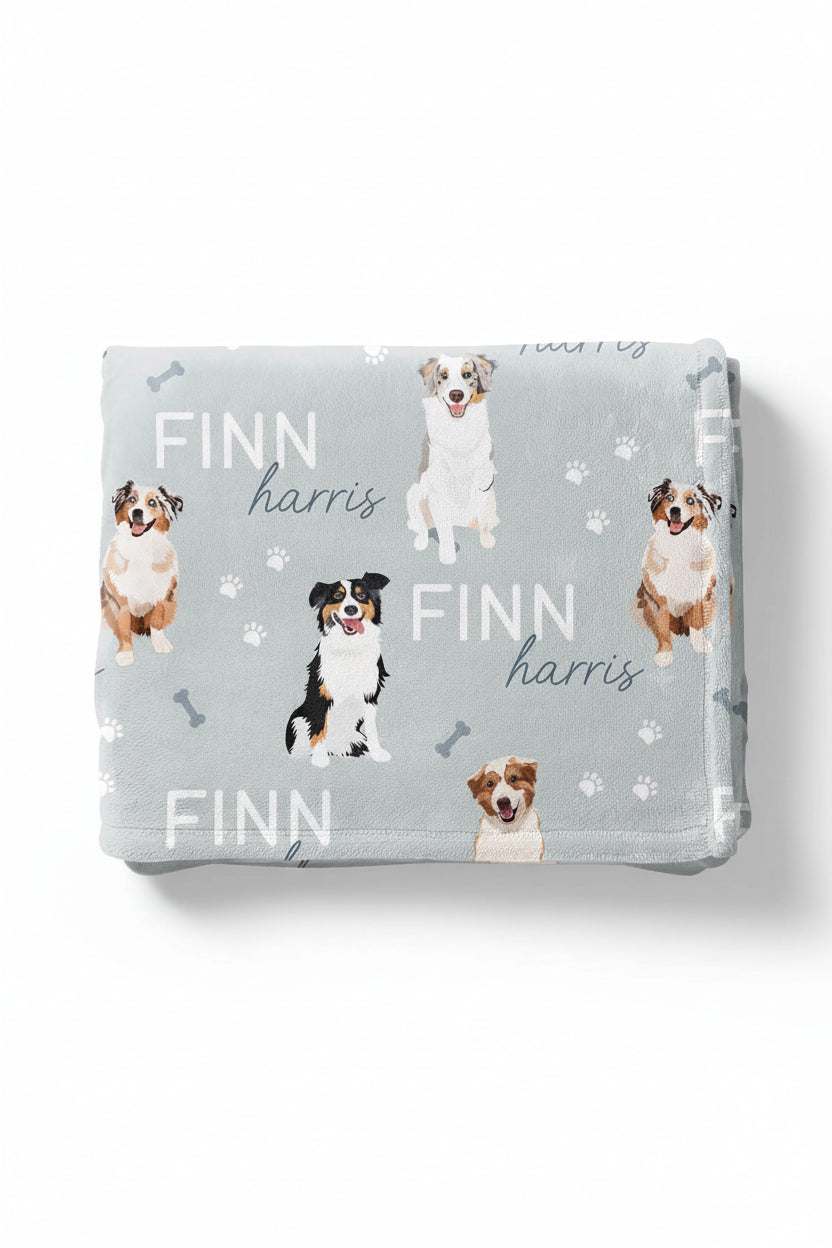 blue austrlian shepherd personalized kids blanket 