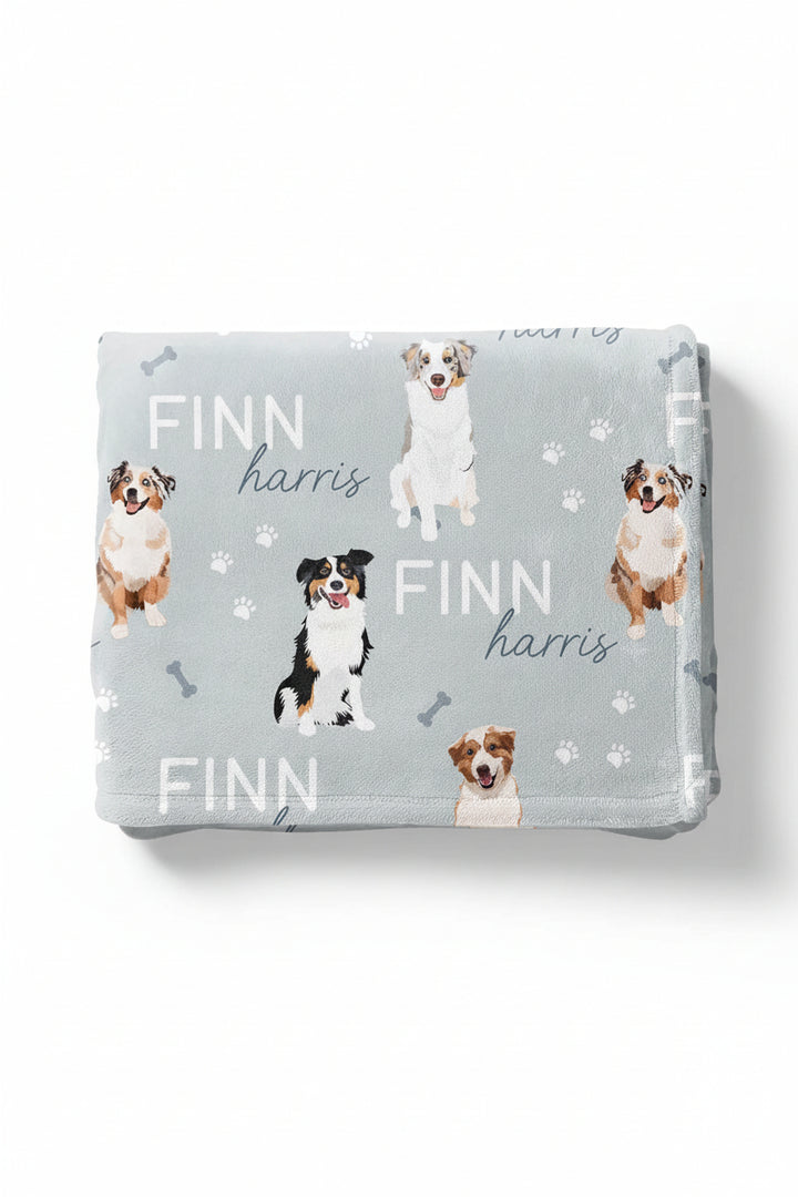 blue austrlian shepherd personalized kids blanket 