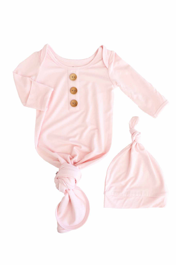 baby pink newborn baby knot gown and hat set for girls 