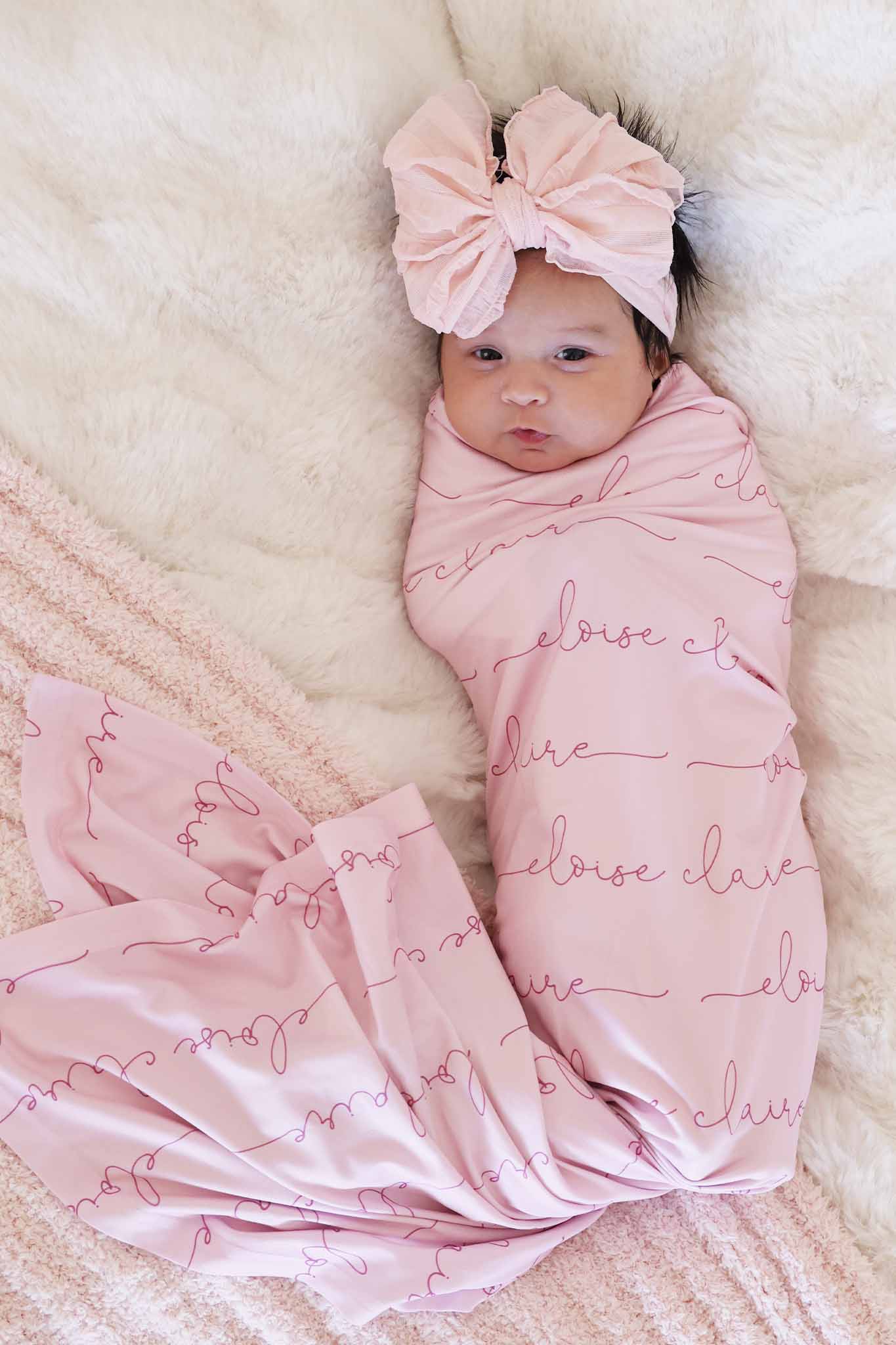 Personalized Baby Pink Baby Name Swaddle Blanket