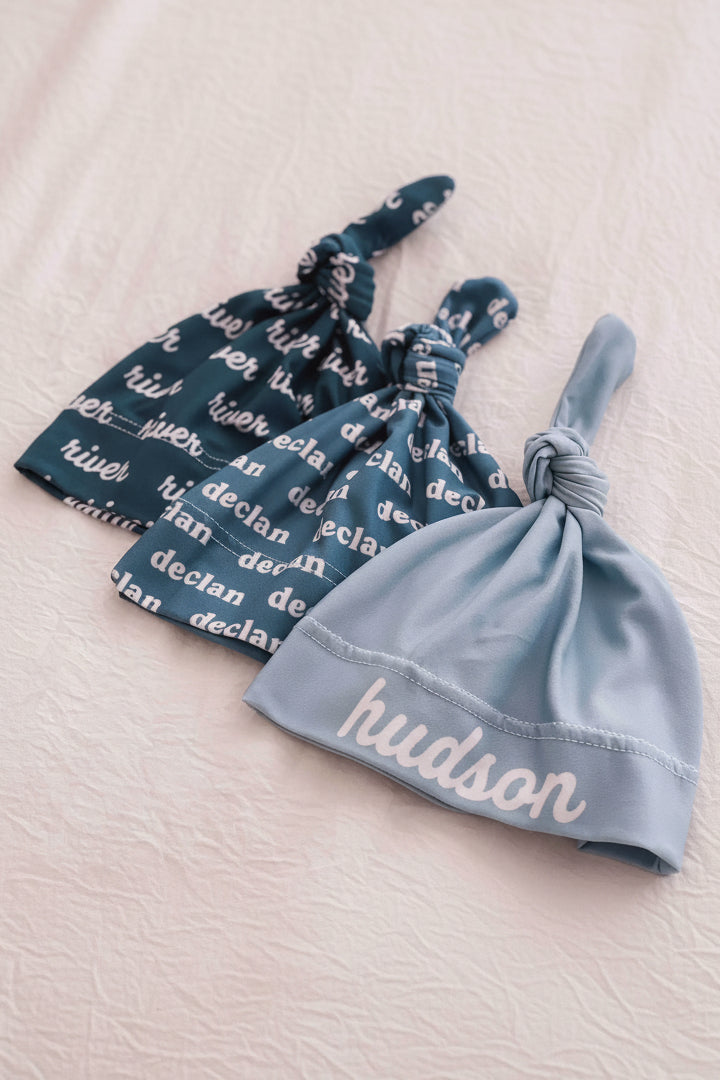 baby blues personalized knotted hat