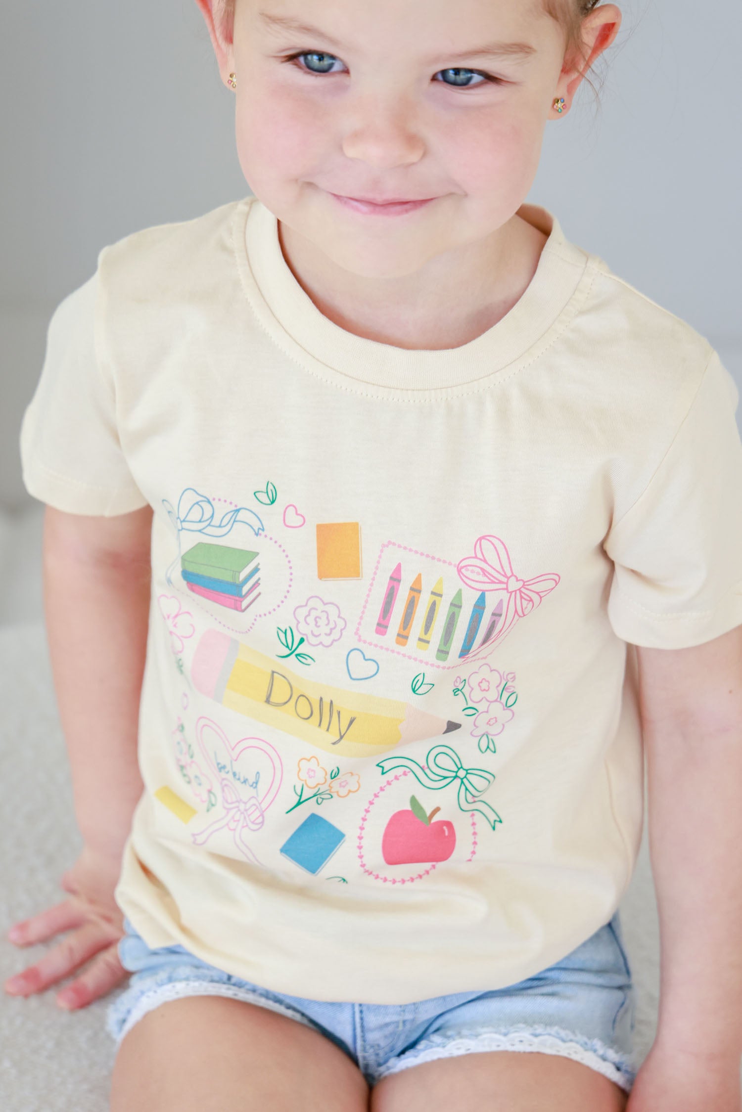 Personalized School Frames Kids Graphic Tee | Natural