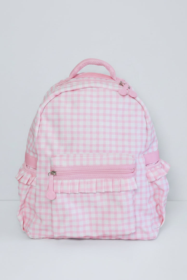 not embroidered pink gingham backpack for girls back to school 
