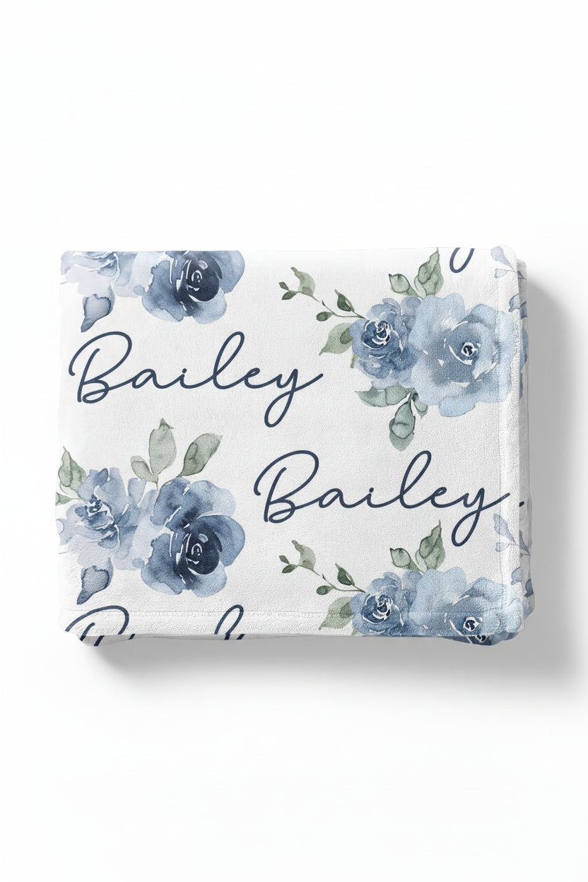 bailey's blue floral personalized toddler blanket 
