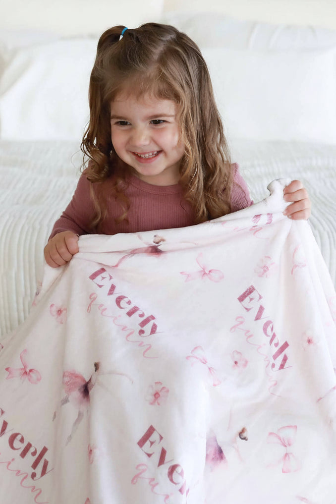 personalized blanket for kids ballet and bows
