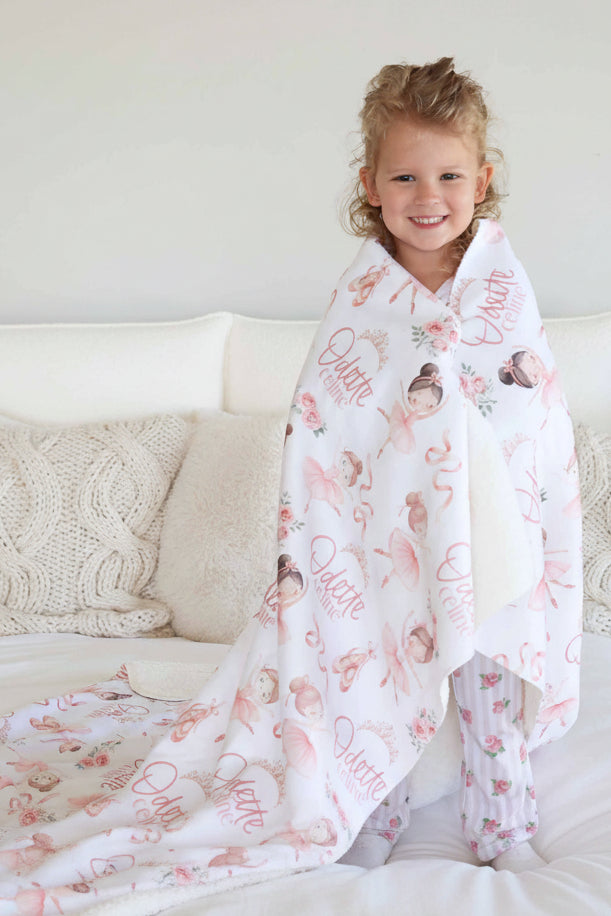 vintage ballerina personalized kids blanket 