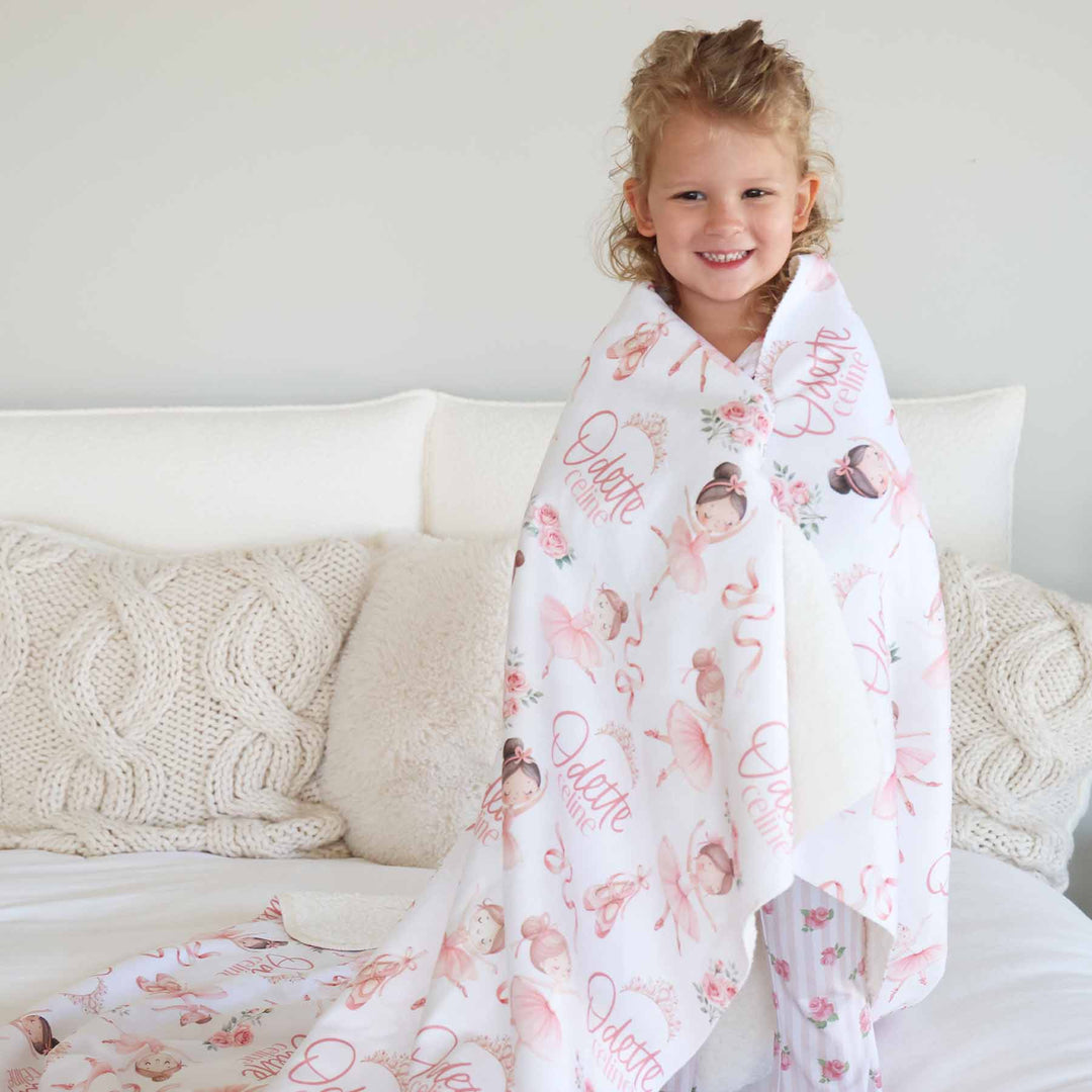 ballet themed personalized sherpa blanket for girls 