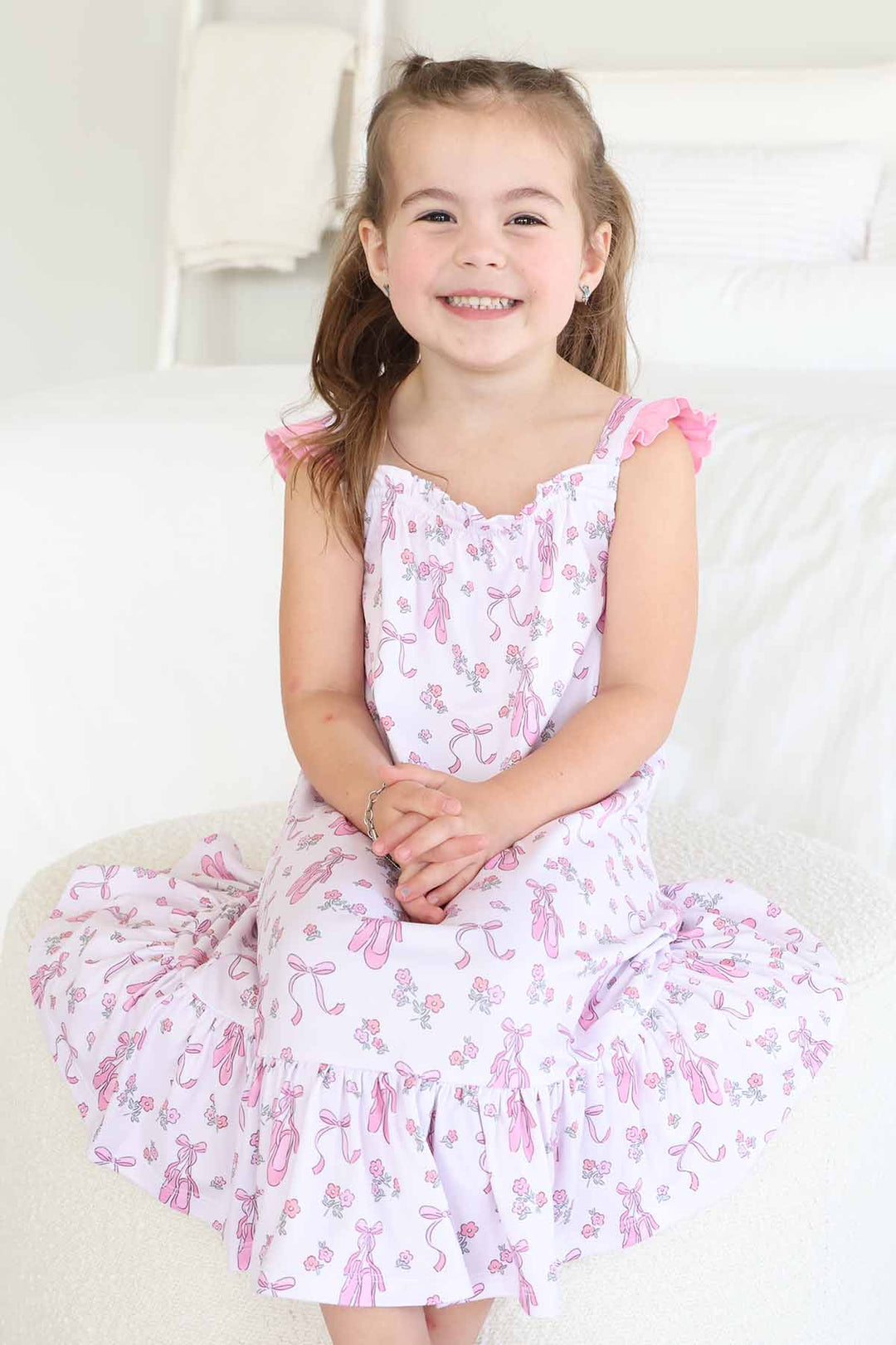 blush pink ballet shoe and bow full length girls nightgown 