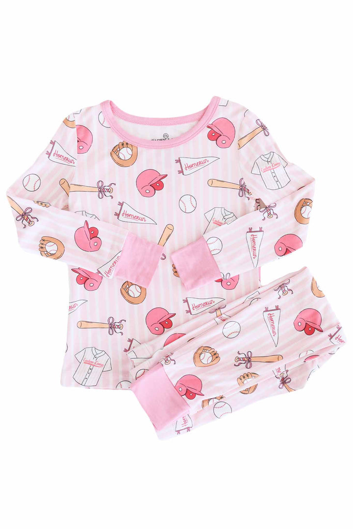 ballpark babes two piece pajama set for girls