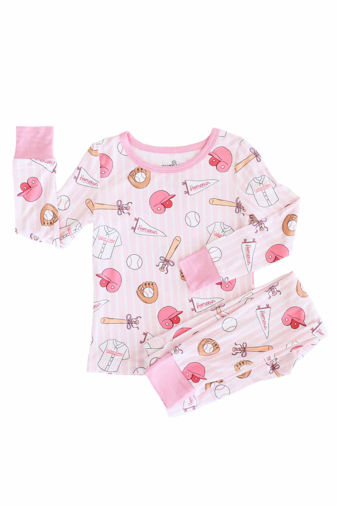 pink baseball themed long sleeve pajama set for girls 