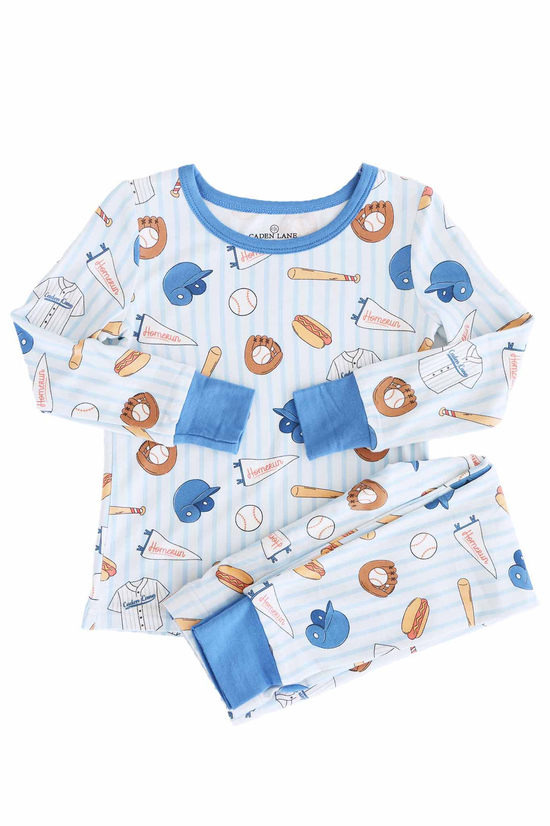 long sleeve baseball themed two piece pajama set for boys 