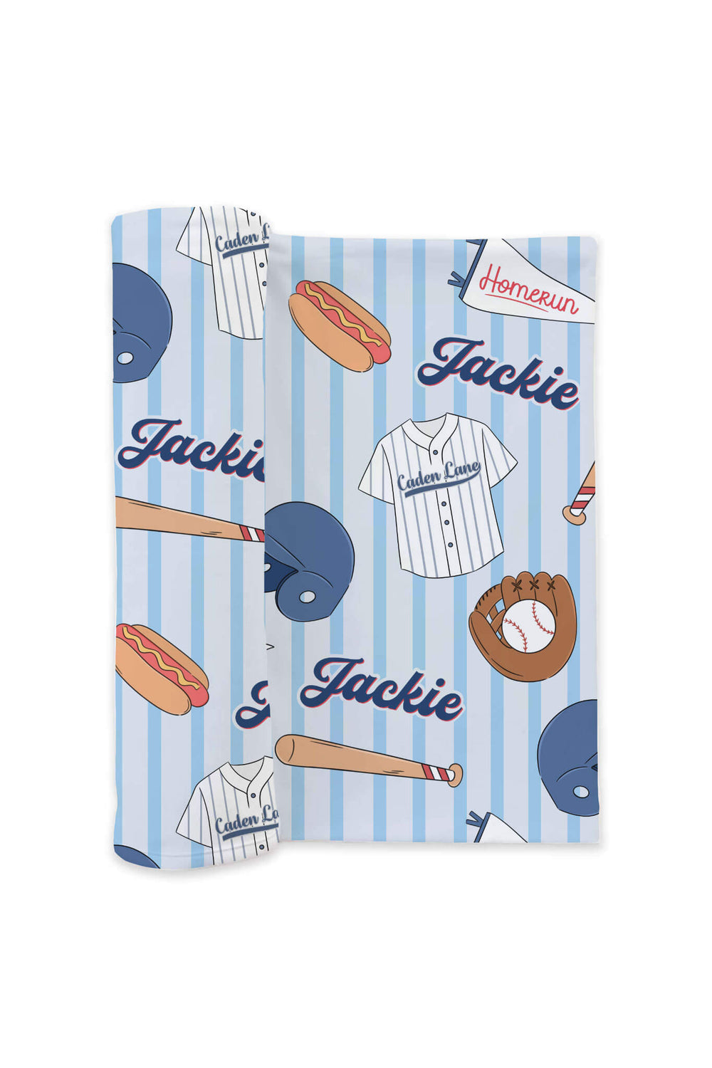 blue baseball themed personalized swaddle blanket 