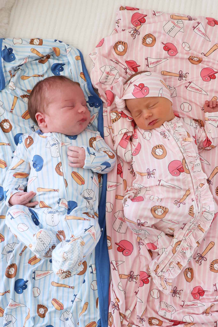 matching baseball themed footies for siblings