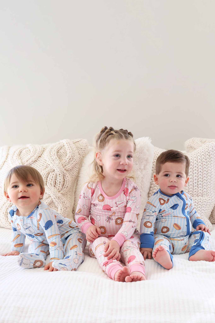 sibling matching baseball pajamas