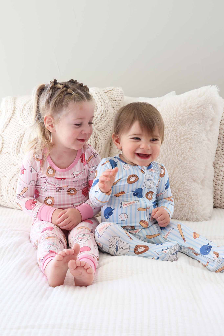 brother and sister matching baseball pajamas