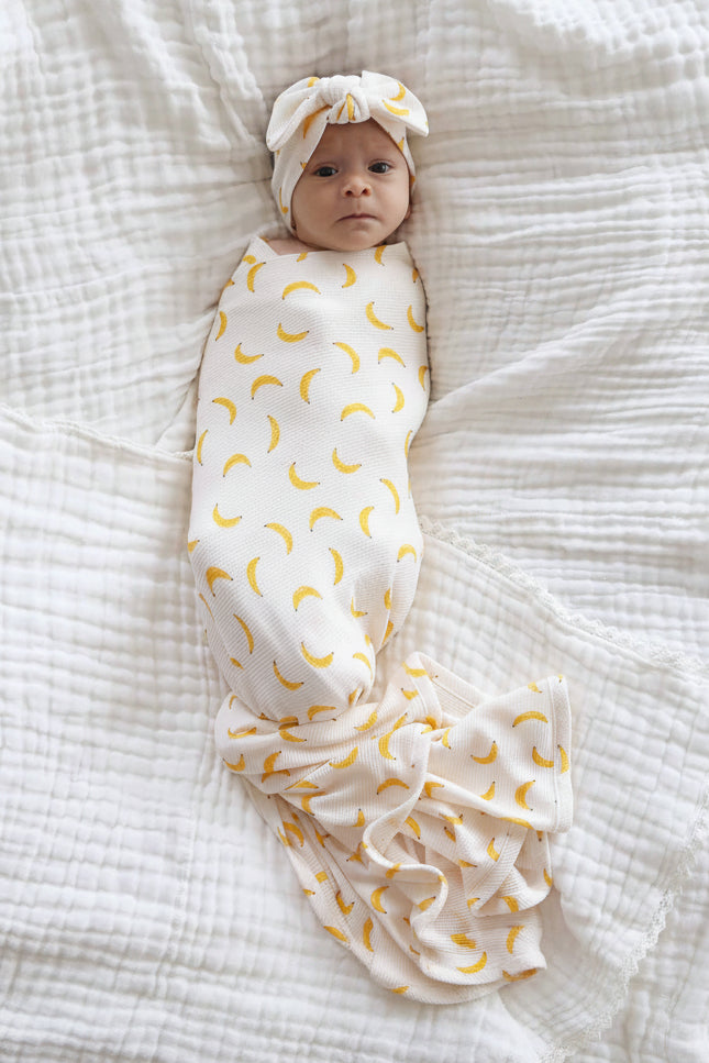 banana knit large bow headwrap for baby girls 