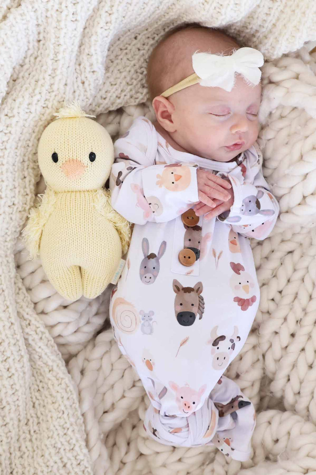 barnyard buddies newborn knot gown 
