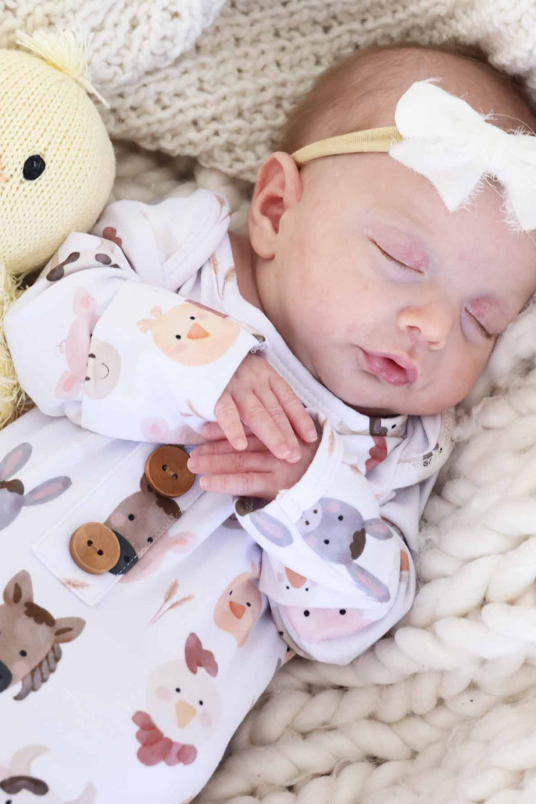 farm animal knot gown for newborns