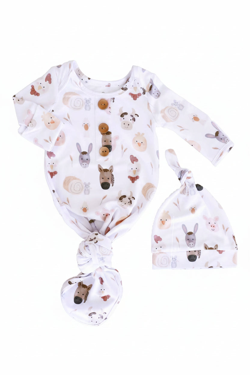 farm animal knot gown for babies
