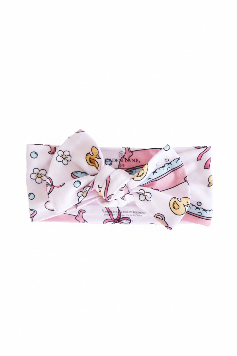 bathtime besties pink knit large bow headwrap