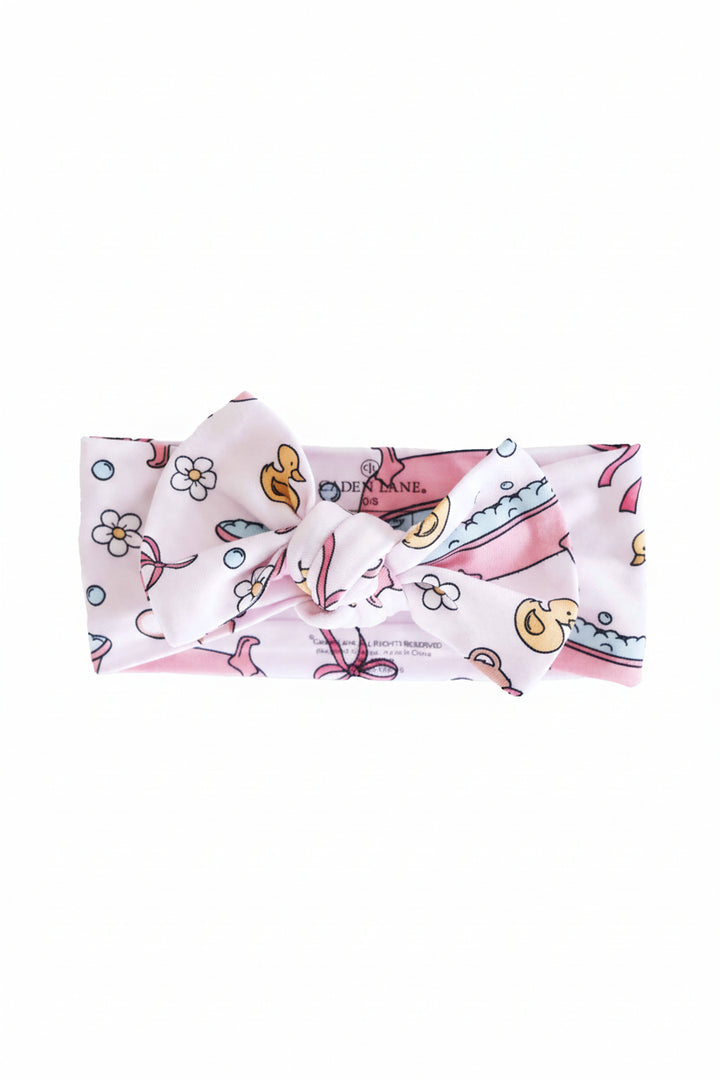 bathtime besties pink knit large bow headwrap