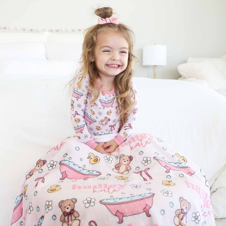 bath tub personalized kids blanket pink 