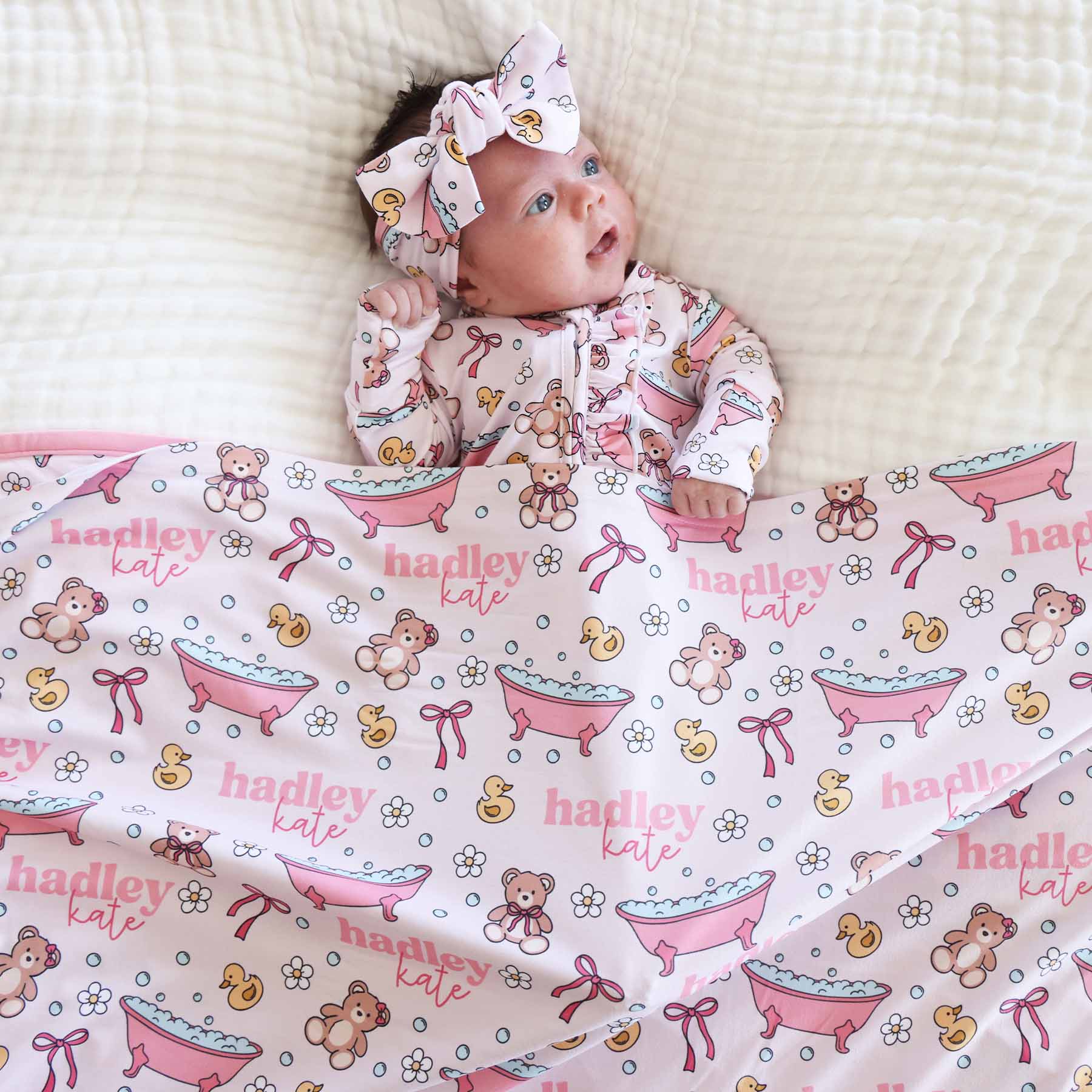 Bathtime Besties Personalized Swaddle Blanket | Pink
