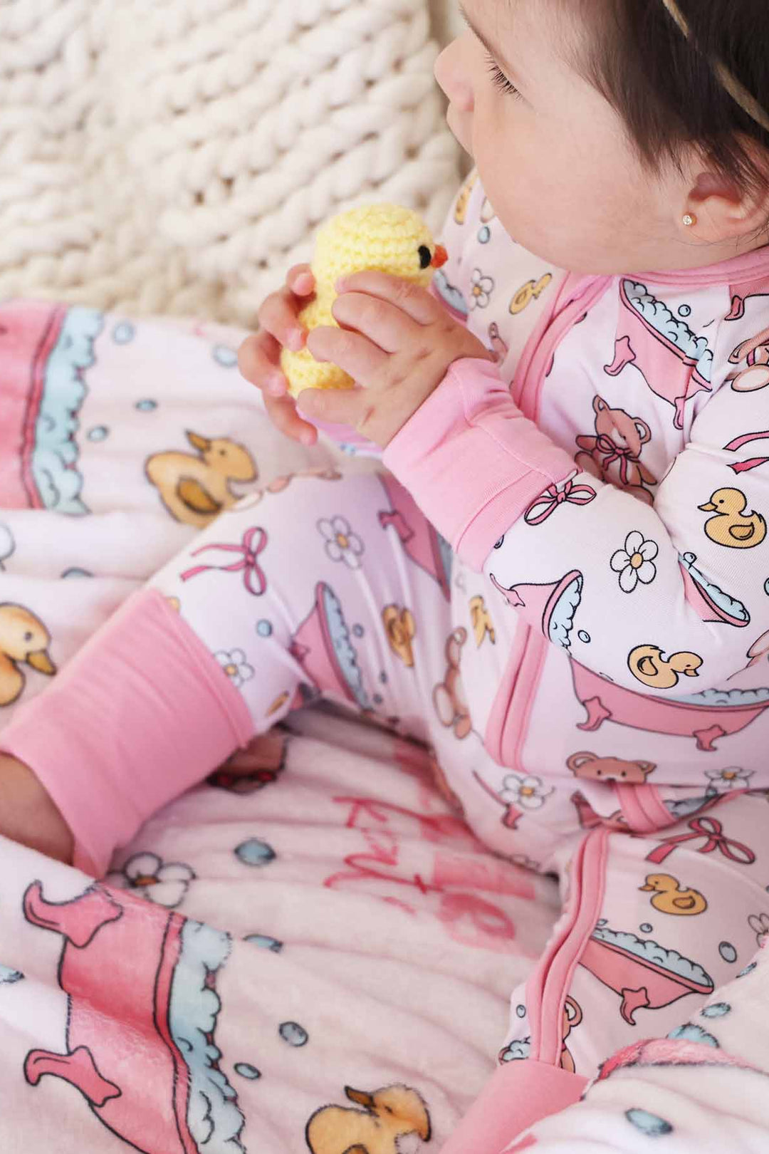 bathtime besties convertible zip romper pajama for babies and toddlers pink 