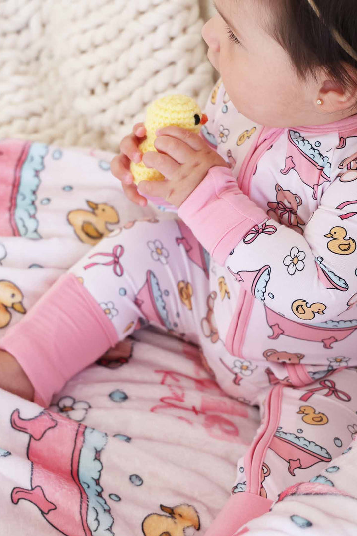 bathtime besties convertible zip romper pajama for babies and toddlers pink 