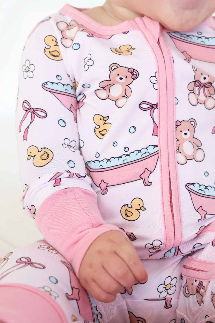 bathtime besties pink convertible zip romper for babies and toddlers 