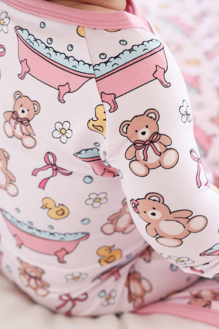 pink bathtime romper pajama for girls 