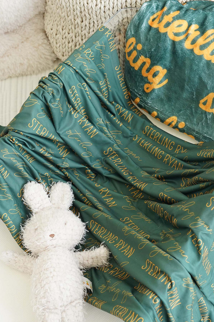 green and yellow swaddle blanket personalized