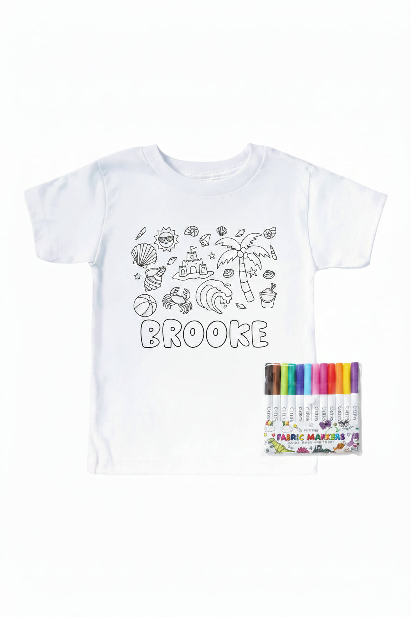 beach bash colorable t-shirt for kids 